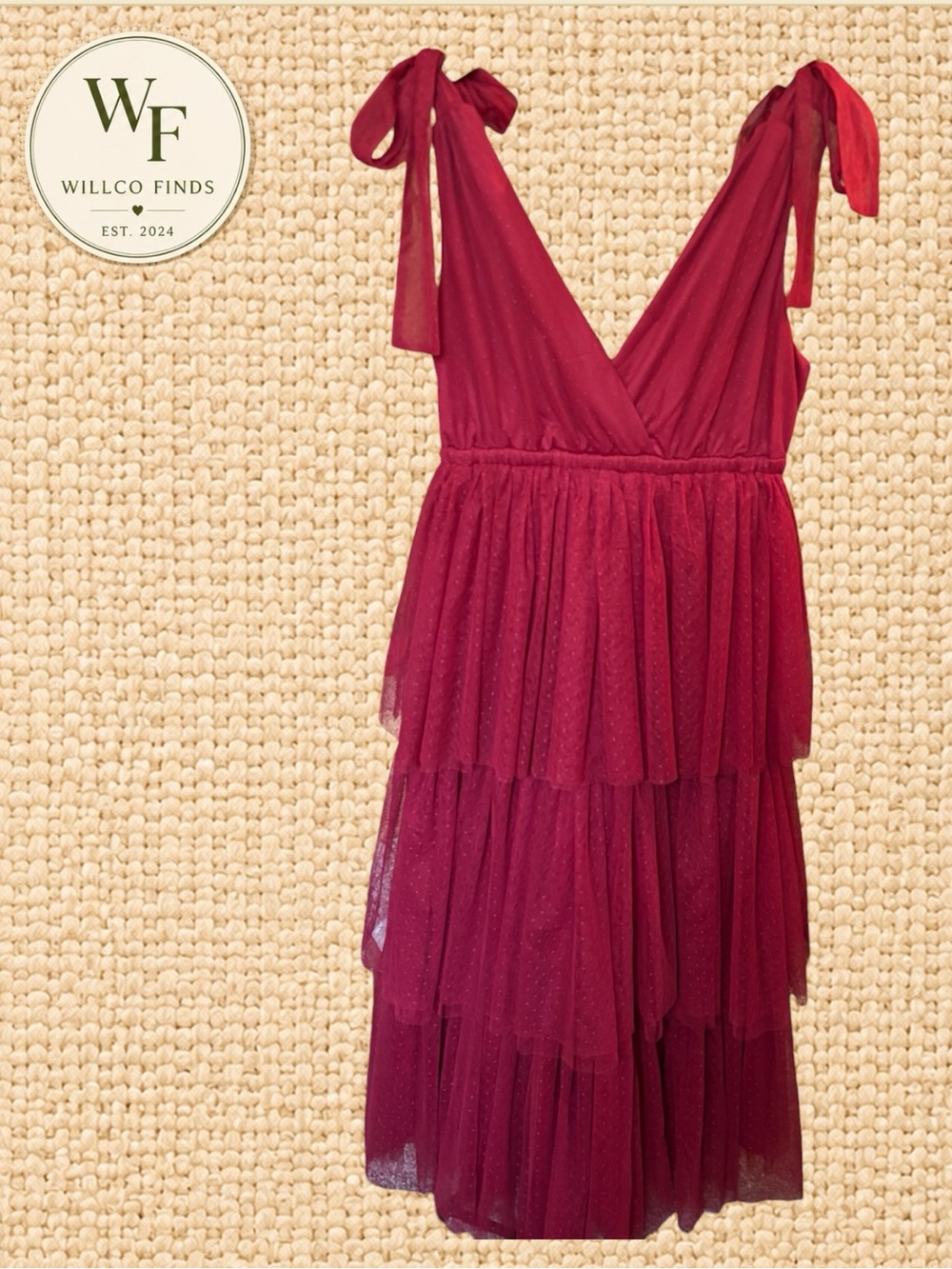 In Loom NWT Red Tiered Tulle Midi Dress Size S Tie Shoulder Coquette Romantic